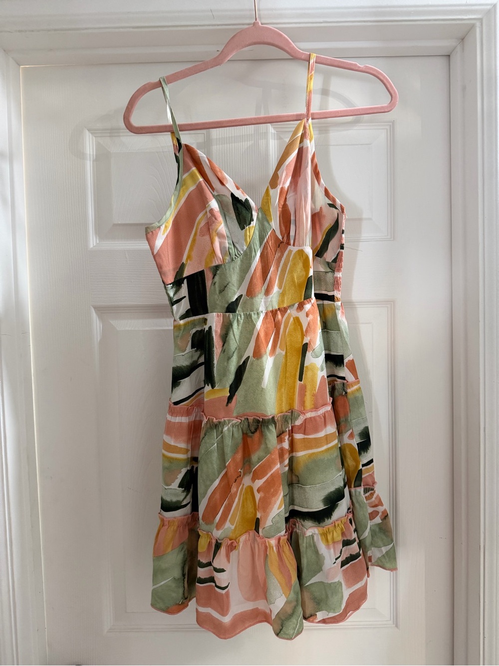 NWOT Floral Watercolor Tiered Sundress in Pink & Green